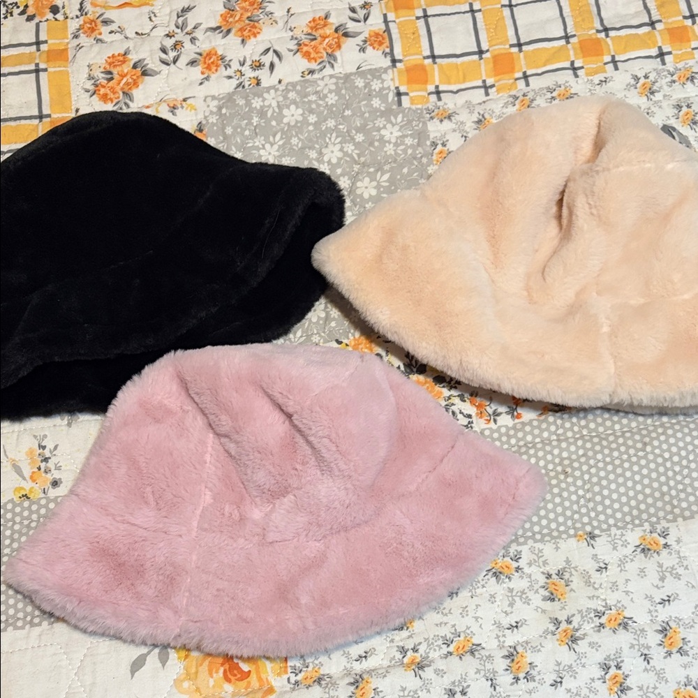 Set of Three Faux Fur Bucket Hats
